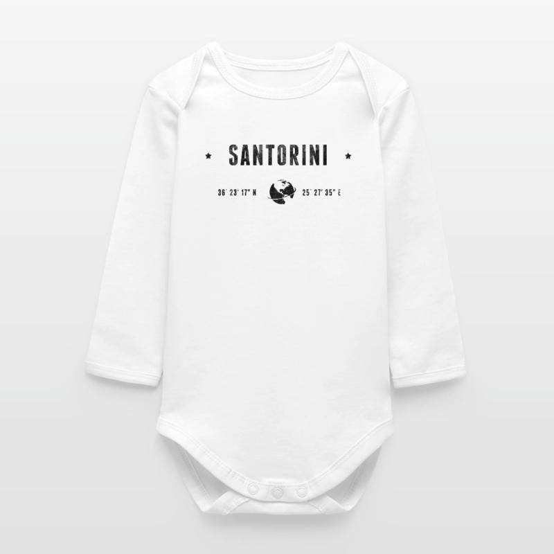Santorini Stylized Geographical Coordinates Baby Organic Long-Sleeved Bodysuit