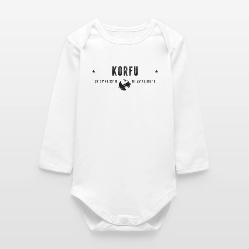 Corfu Stylized Geographical Coordinates Baby Organic Long-Sleeved Bodysuit