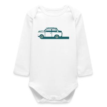 Classic Minimalist Blue Car - Baby Organic Long-Sleeved Bodysuit - white - Front