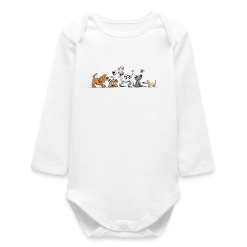 Funny Dog Motif with Cartoon Dogs for Dogs - Baby Organic Long-Sleeved Bodysuit - white - Front