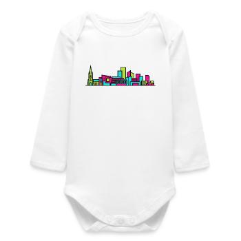Derby City Skyline Cathedral Modern Line Art - Baby Organic Long-Sleeved Bodysuit - white - Front