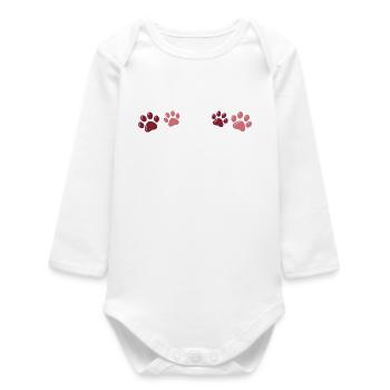Two-tone red paw prints - Baby Organic Long-Sleeved Bodysuit - white - Front