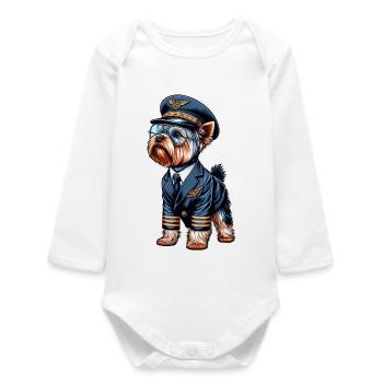 Pilote de Yorkshire Terrier - Body bébé manches longues biologique - blanc - Devant