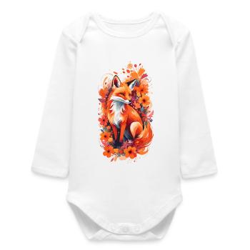 Fuchs Blumen Fuchsliebhaber Geschenk Waldtier - Baby Organic Langarmbody - Weiß - Vorne