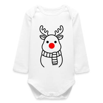 Cute Reindeer with Red Nose | Rudolph - Baby Organic Long-Sleeved Bodysuit - white - Front