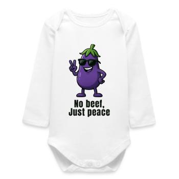 No Meat, Peaceful Eggplant - No beef - Baby Organic Long-Sleeved Bodysuit - white - Front