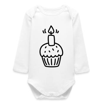 Muffin avec une bougie pour un anniversaire - Body bébé manches longues biologique - blanc - Devant