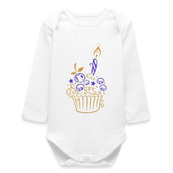 Cupcake mit Blaubeeren - Süßes Backmotiv - Baby Organic Langarmbody - Weiß - Vorne