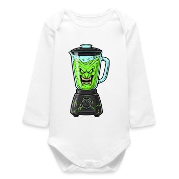 Grüner Slime-Blender mit Monstergesicht - Baby Organic Langarmbody - Weiß - Vorne