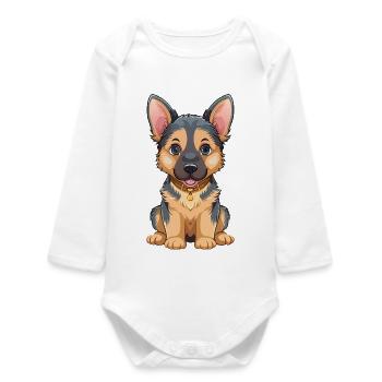 Cuddly German Shepherd Cartoon - Baby Organic Long-Sleeved Bodysuit - white - Front