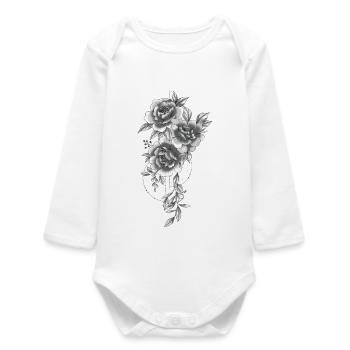 Florale dekorative rosa Pfingstrosen - Baby Organic Langarmbody - Weiß - Vorne