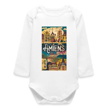 Amiens Cityscape Whimsy France City - Baby Organic Long-Sleeved Bodysuit - white - Front