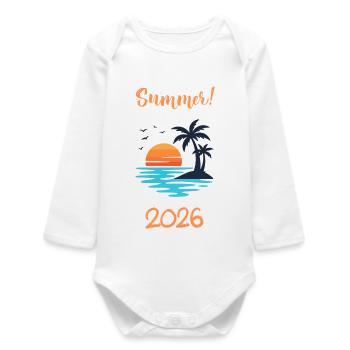 Summer 2026 Sonnenuntergang Strand Urlaub Shirt - Baby Organic Langarmbody - Weiß - Vorne