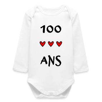 100. 100 YEARS. 100th ANNIVERSARY. BIRTHDAY 100 - Baby Organic Long-Sleeved Bodysuit - white - Front