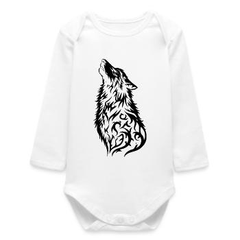 Tatouage tribal loup nordique - Body bébé manches longues biologique - blanc - Devant