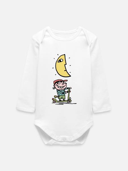 Charly und der Mond - Baby Organic Langarmbody - Weiß