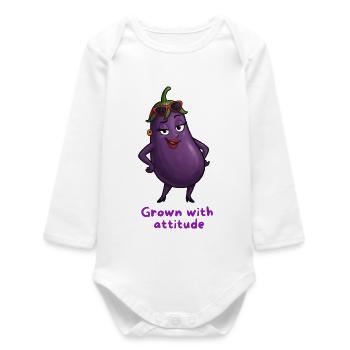 Eggplant with attitude vegetable illustration - Baby Organic Long-Sleeved Bodysuit - white - Front