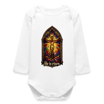 Auferstehung He is Risen Ostern Jesus - Baby Organic Langarmbody - Weiß - Vorne