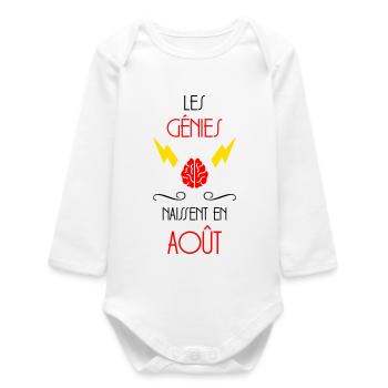 Les Génies Naissent en Août Humour Anniversaire - Body bébé manches longues biologique - blanc - Devant