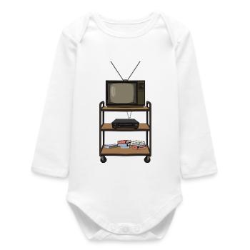 Nostalgique TV et magnétoscope chariot Salle de classe des années 80 90 Drôle - Body bébé manches longues biologique - blanc - Devant