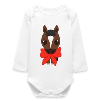 Pony mit rotem Band - Baby Organic Langarmbody - Weiß - Vorne