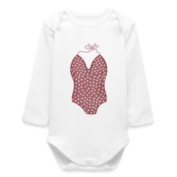 Polka Pink Swimsuit V-Neck - Baby Organic Long-Sleeved Bodysuit - white - Front