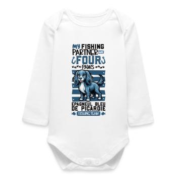 Fishing and Epagneul Bleu de Picardie - Baby Organic Long-Sleeved Bodysuit - white - Front