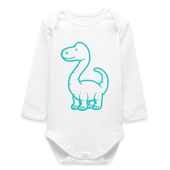 Türkis Dino Linienzeichnung für Kinder - Baby Organic Langarmbody - Weiß - Vorne