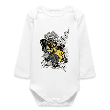 Colored Feather Blossom Illustration - Baby Organic Long-Sleeved Bodysuit - white - Front