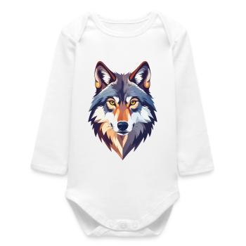 Wolf Kopf Motiv stolzer Wolfskopf Illustration - Baby Organic Langarmbody - Weiß - Vorne