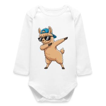 Art de dessin animé Dapping Cool Lama Sunglass - Body bébé manches longues biologique - blanc - Devant