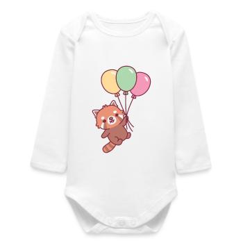 Süßer roter Panda und Luftballons - Baby Organic Langarmbody - Weiß - Vorne
