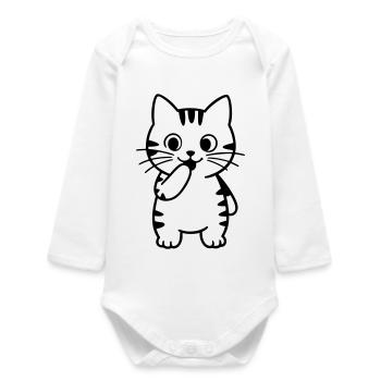 Silhouette debout du Chat tigre - Body bébé manches longues biologique - blanc - Devant