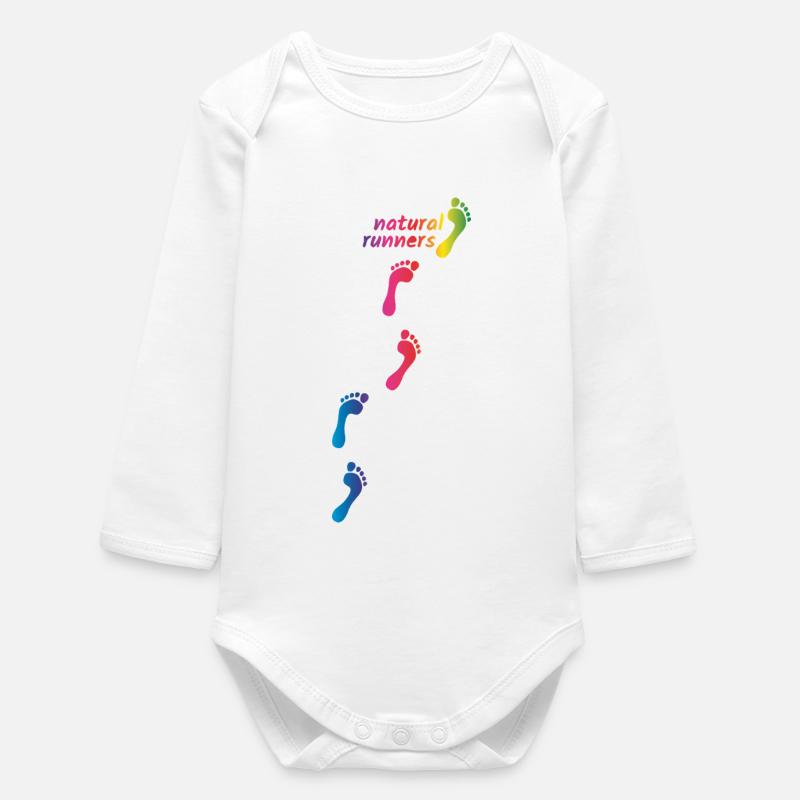 Rainbow Footprints - go barefoot through life - Baby Organic Long-Sleeved Bodysuit - white