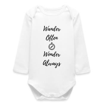 Wander Often, Wonder Always – Adventure Shirt - Baby Organic Long-Sleeved Bodysuit - white - Front