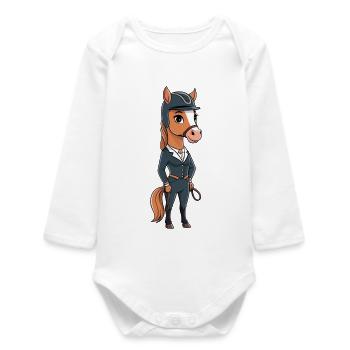 Elegantes Reitpferd im Anzug - Baby Organic Langarmbody - Weiß - Vorne