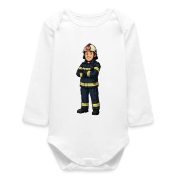 Fire Brigade Cartoon Hero Look - Baby Organic Long-Sleeved Bodysuit - white - Front