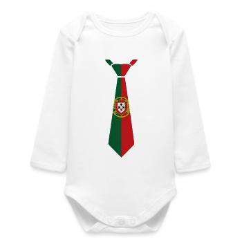 Portugal Tie – Flag Design - Baby Organic Long-Sleeved Bodysuit - white - Front