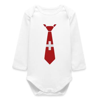 Switzerland Tie – Flag Design - Baby Organic Long-Sleeved Bodysuit - white - Front