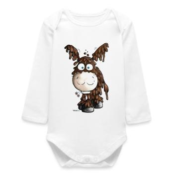 Poitou donkey- Cartoon t-shirt design - Baby Organic Long-Sleeved Bodysuit - white - Front