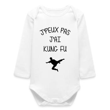 Kung Fu / Sport / J'peux pas / Art Martial Karate - Body bébé manches longues biologique - blanc - Devant