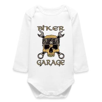 Biker Skull Garage Bandana - Baby Organic Long-Sleeved Bodysuit - white - Front