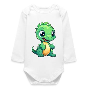 Mignon bébé dinosaure souriant - Body bébé manches longues biologique - blanc - Devant