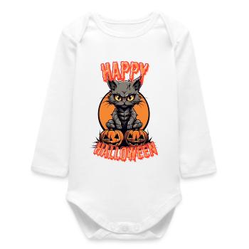 Creepy Cats Halloween Illustration - Baby Organic Long-Sleeved Bodysuit - white - Front