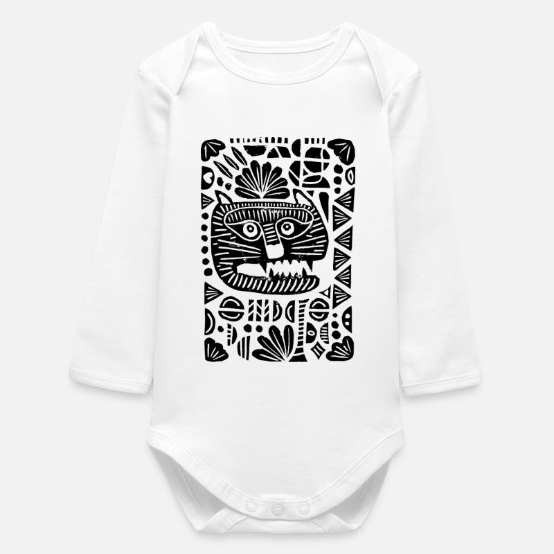 Tiger | Linoprint - Baby Organic Langarmbody - Weiß
