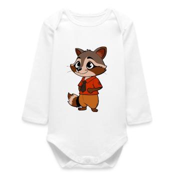 Adventurous Raccoon in Business Attire - Baby Organic Long-Sleeved Bodysuit - white - Front