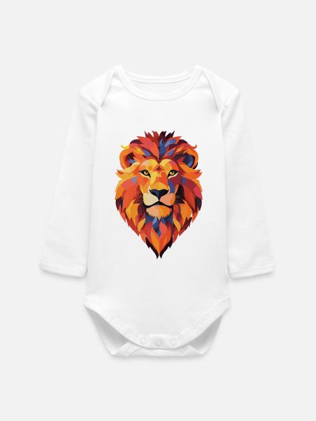 Illustration de Lion coloré - Body bébé manches longues biologique - blanc
