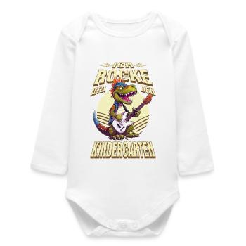 Maternelle Kita Dinosaure Guitare Rock Musique - Body bébé manches longues biologique - blanc - Devant
