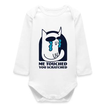 Me Touched You Scratched Sassy Crying Cat - Baby Organic Langarmbody - Weiß - Vorne