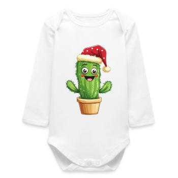 Cactus Christmas Christmas Cactus Santa Hat - Baby Organic Long-Sleeved Bodysuit - white - Front